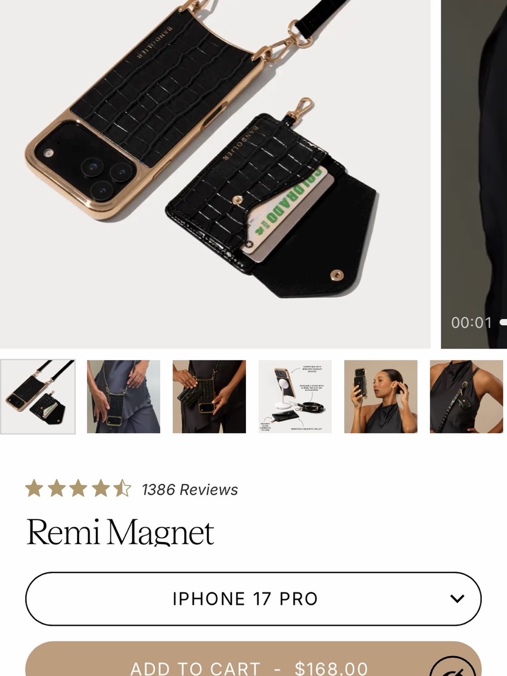 BANDOLIER REMI 17PRO MAGNET WALLET CROSSBODY PHONE CASE IN BLACK CROC/GOLD